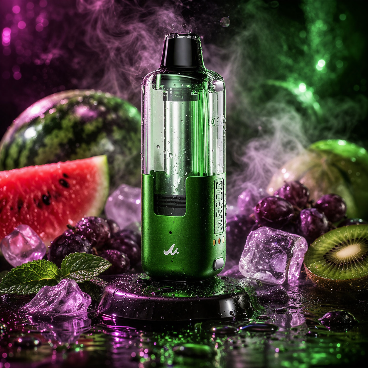 MR Fog Switch 45000 puffs rechargeable disposable vape watermelon bubble gang flavor cinematic product display
